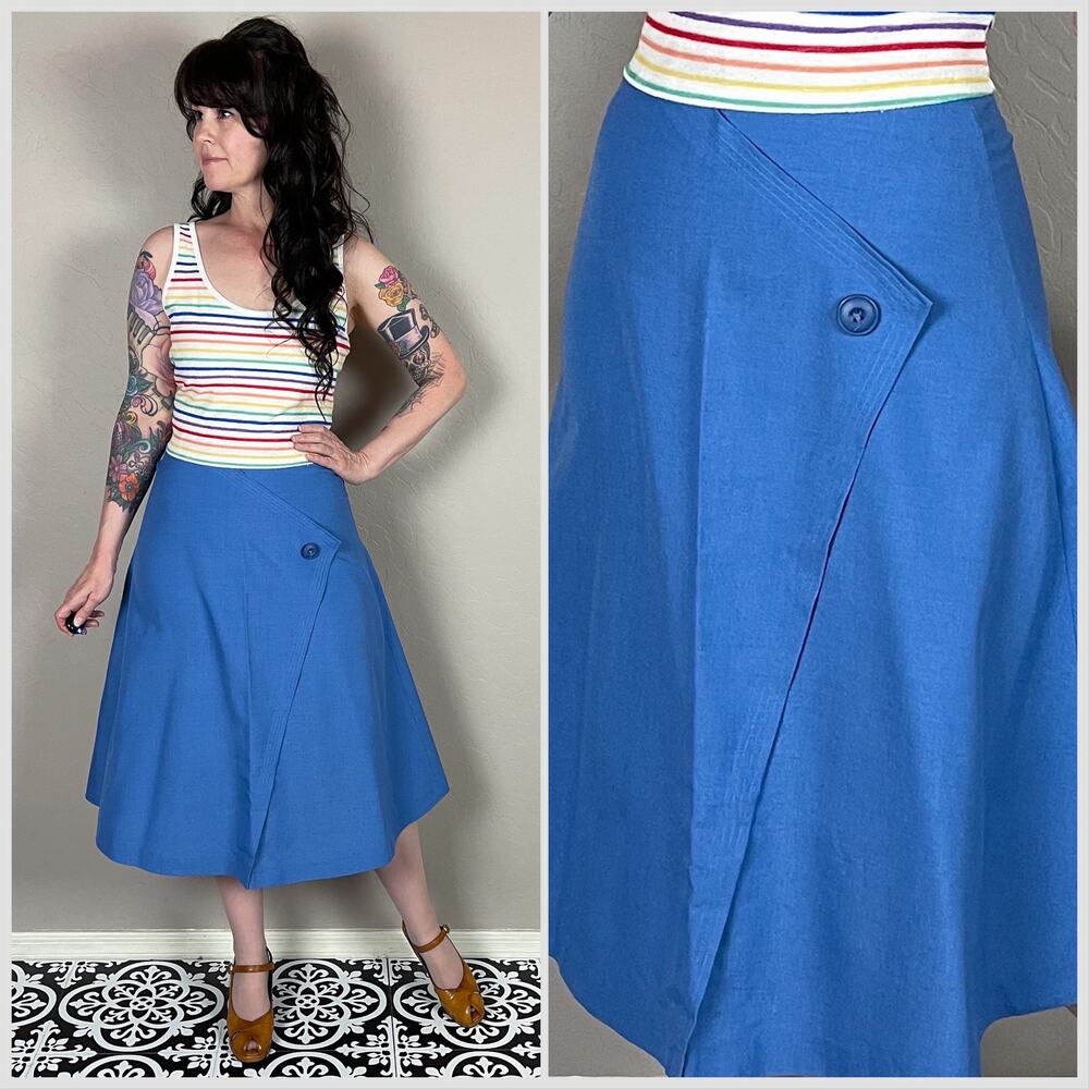 Vintage 1960s Blue High Waist A-Line Skirt